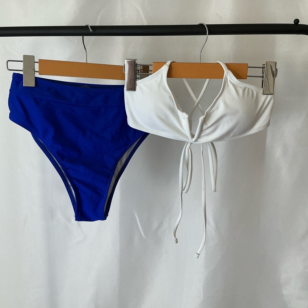 ROMWE Blue and White Bikini Set